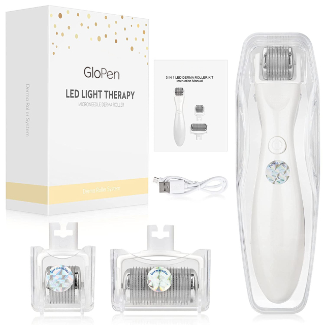 OEM 3 in 1 GloPro LED Derma Roller Microneedle Roller for Hair Growth Face Body Kit