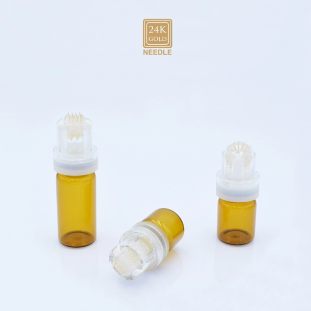 2022 New Arrivals 33G 0.2mm 64 Gold Tips Hydra Roller Microneedle Derma Roller System Skin Care Bottle