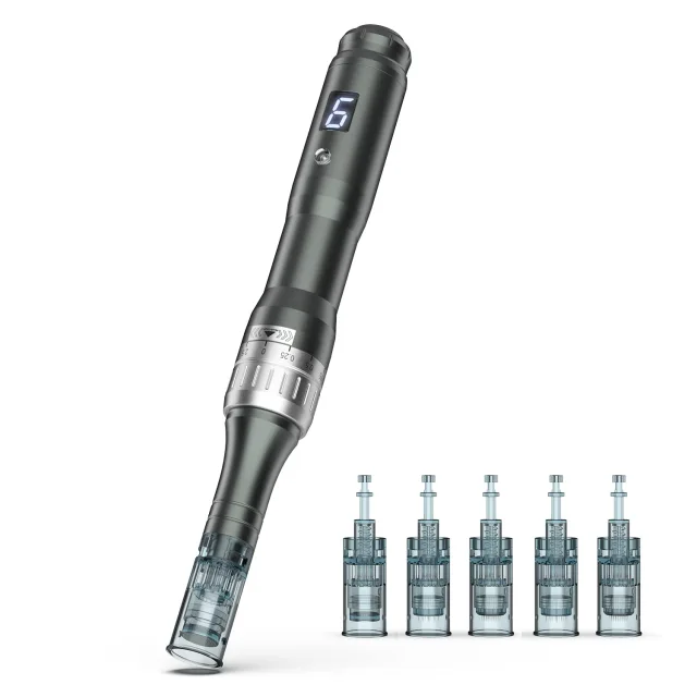 LED Display 6 Speed Levels Microneedling Dermapen with New 16pin Fine Needle 0.18mm Gauge Smaller Diameter