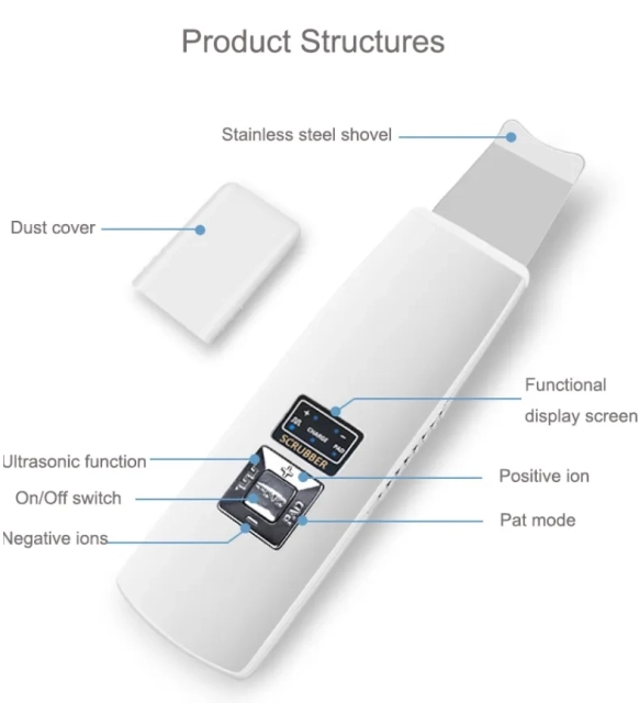 Ion Facial Blackhead Acne Remover Pore Cleaner Face Deep Cleansing Skin Spatula Ultrasonic Skin Scrubber
