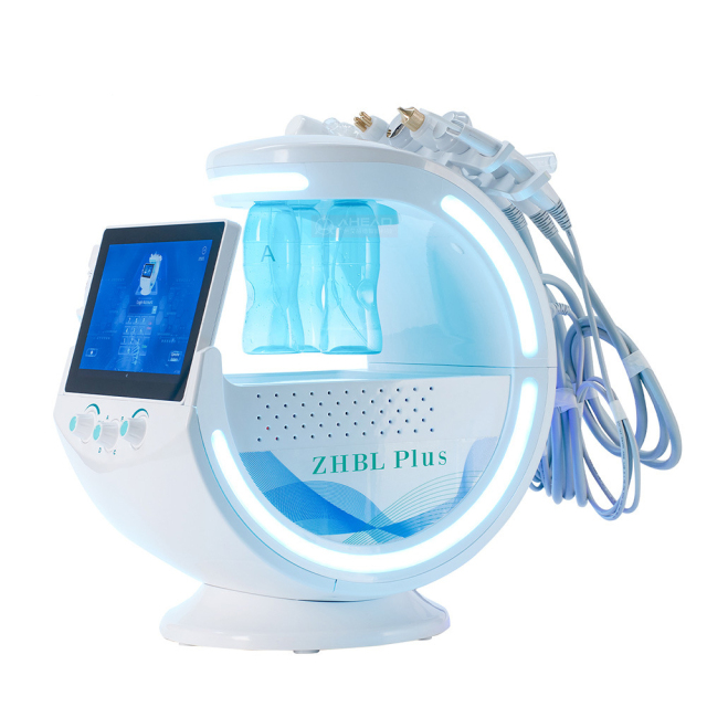 SPA Salon Use Multifunction Face Dermabrasion RF Oxygen Jet Water Peeling Cleasing Rejuvenation Aqua Peel Ion Bubble Smart Ice Blue