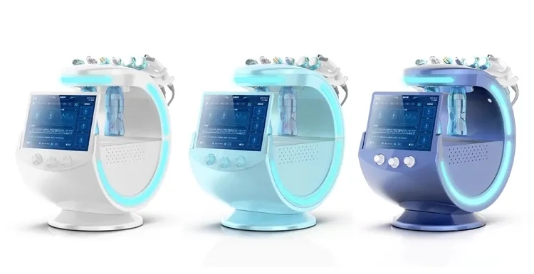 SPA Salon Use Multifunction Face Dermabrasion RF Oxygen Jet Water Peeling Cleasing Rejuvenation Aqua Peel Ion Bubble Smart Ice Blue