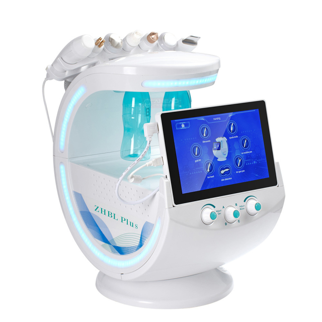 SPA Salon Use Multifunction Face Dermabrasion RF Oxygen Jet Water Peeling Cleasing Rejuvenation Aqua Peel Ion Bubble Smart Ice Blue