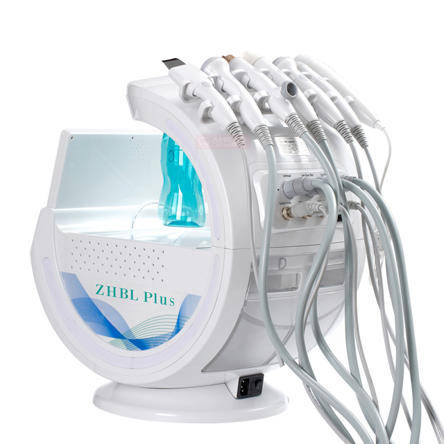 SPA Salon Use Multifunction Face Dermabrasion RF Oxygen Jet Water Peeling Cleasing Rejuvenation Aqua Peel Ion Bubble Smart Ice Blue