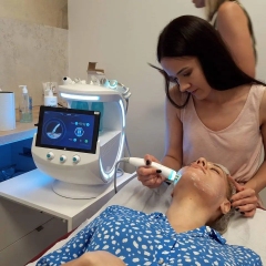 SPA Salon Use Multifunction Face Dermabrasion RF Oxygen Jet Water Peeling Cleasing Rejuvenation Aqua Peel Ion Bubble Smart Ice Blue