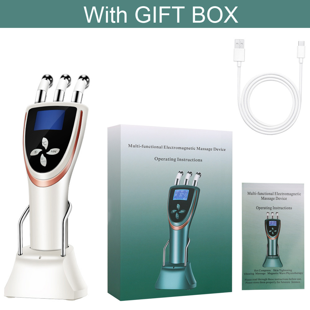 LED EMS Heating 3 Head Lymphatic Drainage Microcurrent Vibration Meridians Scrapping Guasha Magnetic Fork Therapy Cupping Beauty Massage Treatment Comb