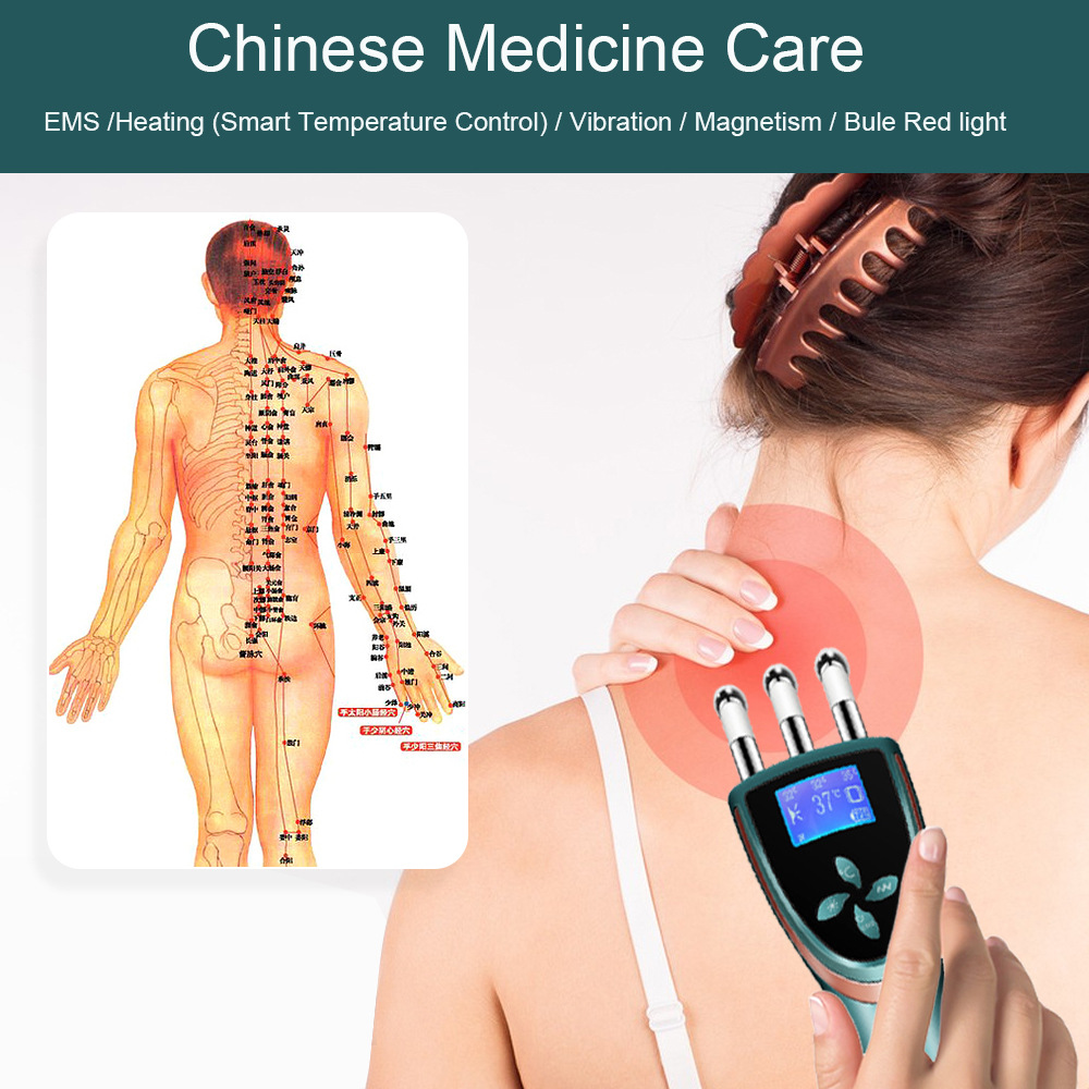 LED EMS Heating 3 Head Lymphatic Drainage Microcurrent Vibration Meridians Scrapping Guasha Magnetic Fork Therapy Cupping Beauty Massage Treatment Comb