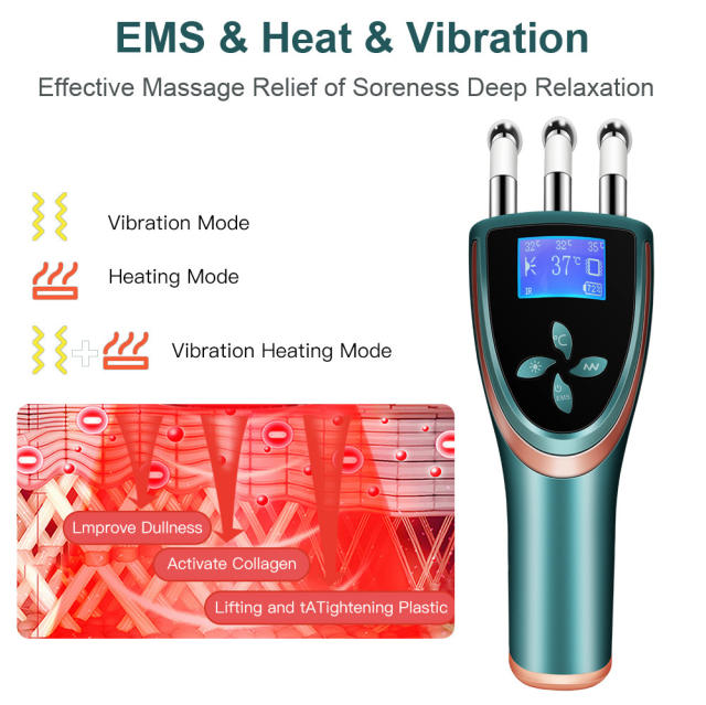 LED EMS Heating 3 Head Lymphatic Drainage Microcurrent Vibration Meridians Scrapping Guasha Magnetic Fork Therapy Cupping Beauty Massage Treatment Comb