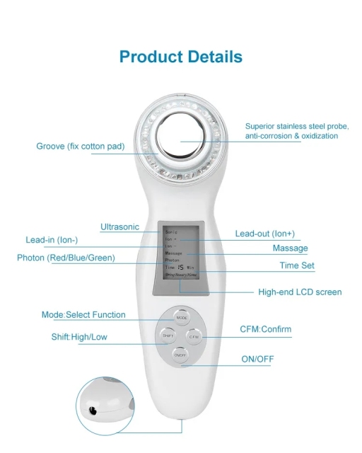 Wholesale Price RF Ultrasound Skin Rejuvenation Anti Spot Fine Line Acne Wrinkle Photon Ion LED Ultrasonic Beauty Device