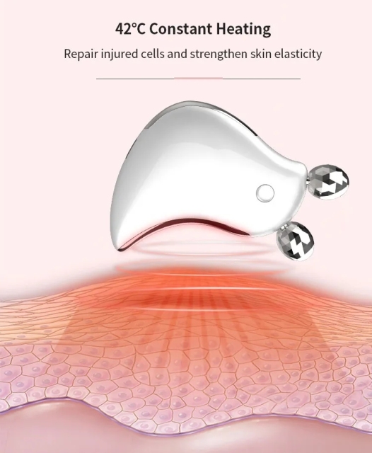 Hot Selling Vibrating Massage Heating EMS Microcurrent Anti Wrinkle Aging Puffiness Fine Line EMS Vibration Facial Roller
