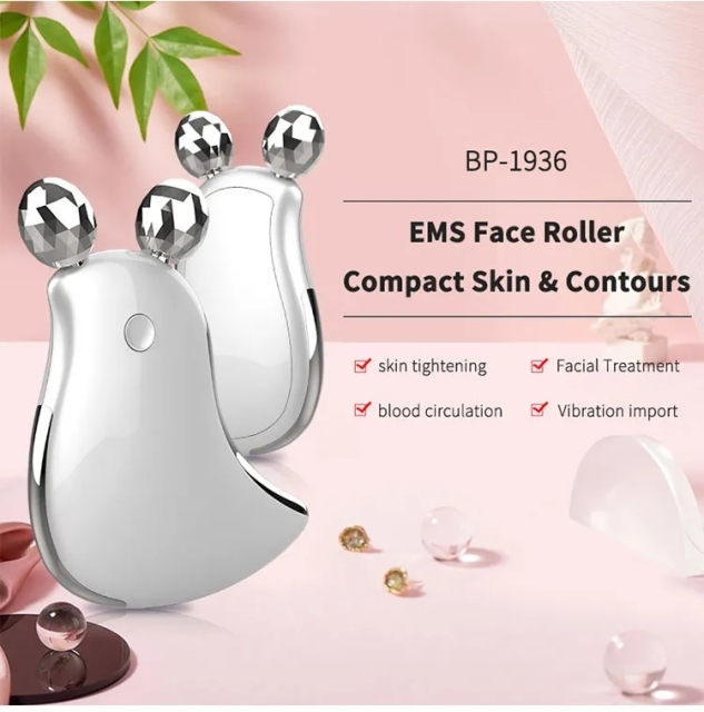 Hot Selling Vibrating Massage Heating EMS Microcurrent Anti Wrinkle Aging Puffiness Fine Line EMS Vibration Facial Roller