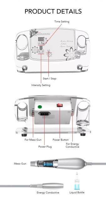 No Needle Skin Rejuvenation Device Wrinkle Removal Meso Massage Serum Essence Hyaluronic Acid Applicator 2in1 Needle Free Injection Machine