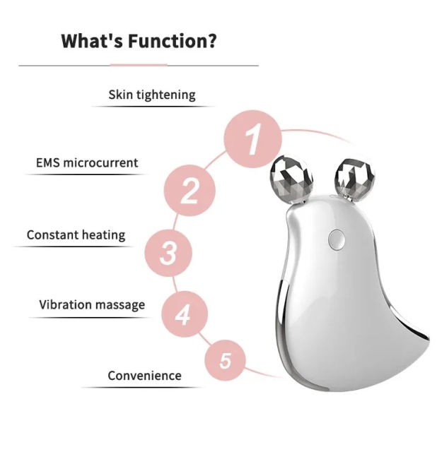 Hot Selling Vibrating Massage Heating EMS Microcurrent Anti Wrinkle Aging Puffiness Fine Line EMS Vibration Facial Roller