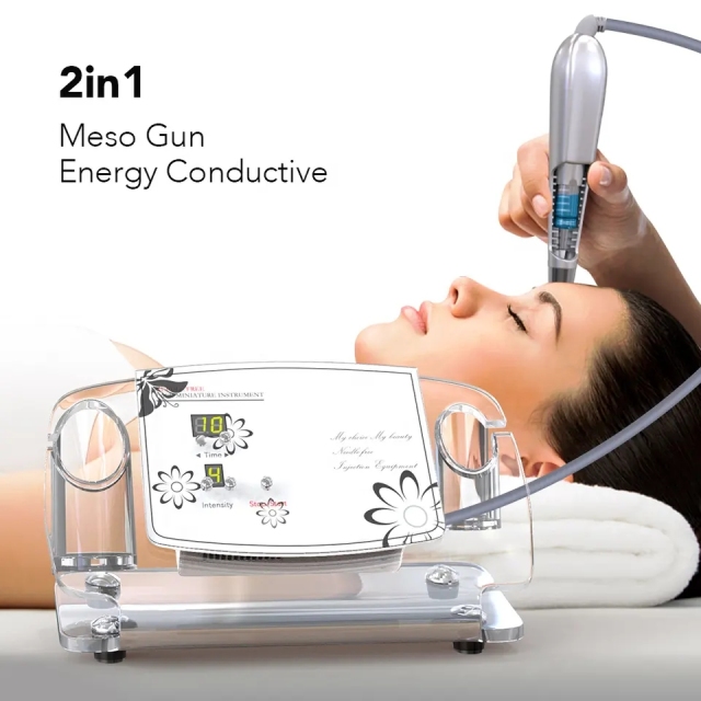 No Needle Skin Rejuvenation Device Wrinkle Removal Meso Massage Serum Essence Hyaluronic Acid Applicator 2in1 Needle Free Injection Machine