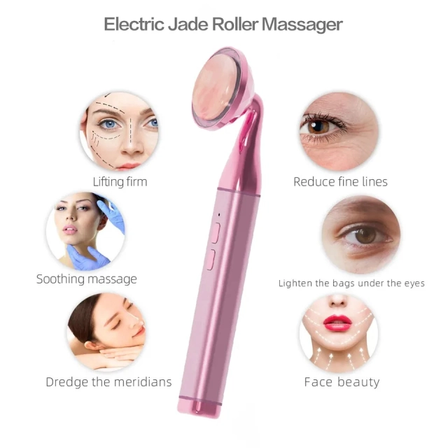 Hot Compress Vibration LED USB Power Natural Jade Facial Massage Anti Wrinkle Aging Face Jade Roller