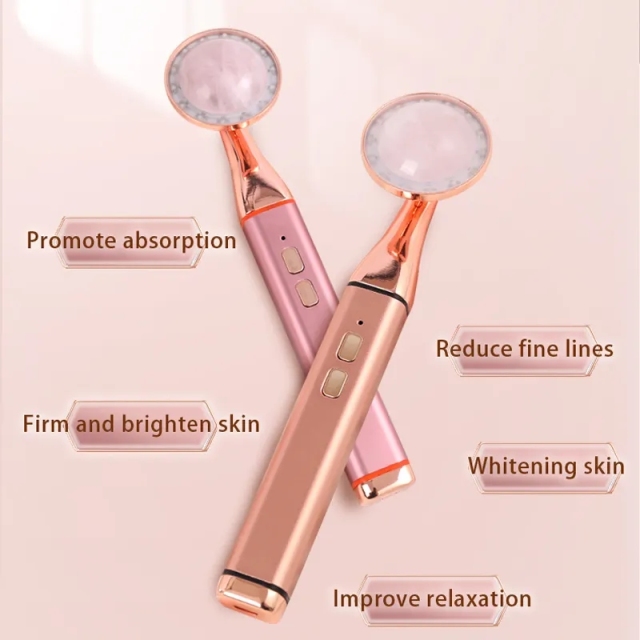 Hot Compress Vibration LED USB Power Natural Jade Facial Massage Anti Wrinkle Aging Face Jade Roller