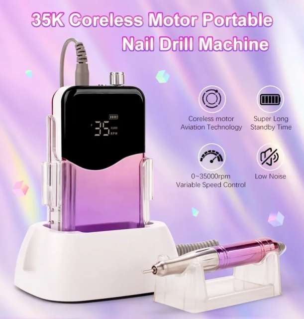 Mini 35000rpm Coreless Motor Portable Rechargeable Nail Art Electric Manicure Nail Drill File Fingernail Nail Drill Machine