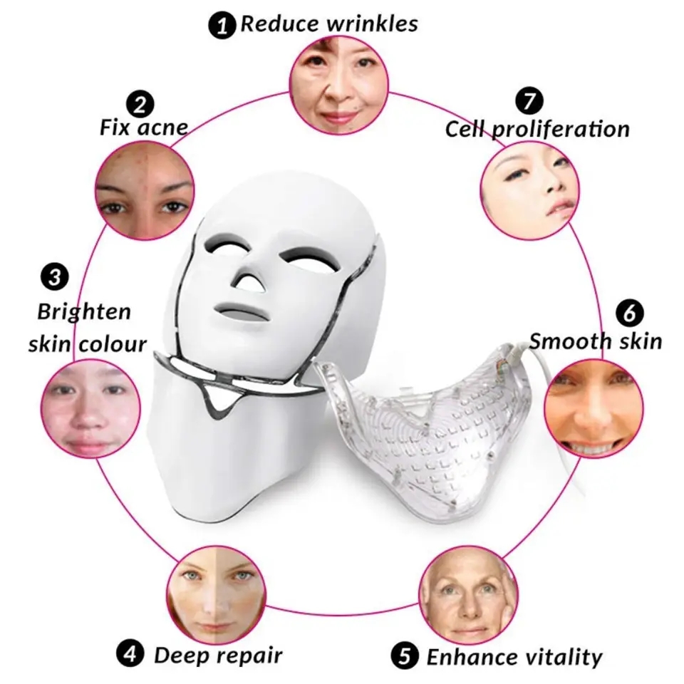 7 Colorful Photon Therapy Anti Aging Wrinkle Facial Neck Beauty Care Mask Machine LED Face Neck Mask Machine