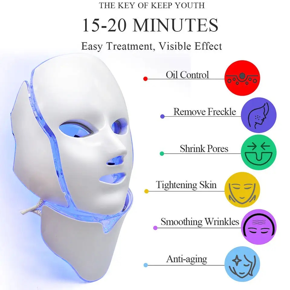 7 Colorful Photon Therapy Anti Aging Wrinkle Facial Neck Beauty Care Mask Machine LED Face Neck Mask Machine
