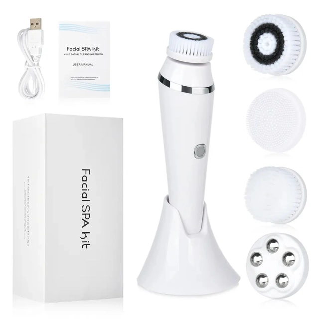 4in1 Waterproof USB Rechargeable Massage Exfoliating Pore Face SPA Cleaning Machine Sonic Beauty Electric Face Cleaning Brush