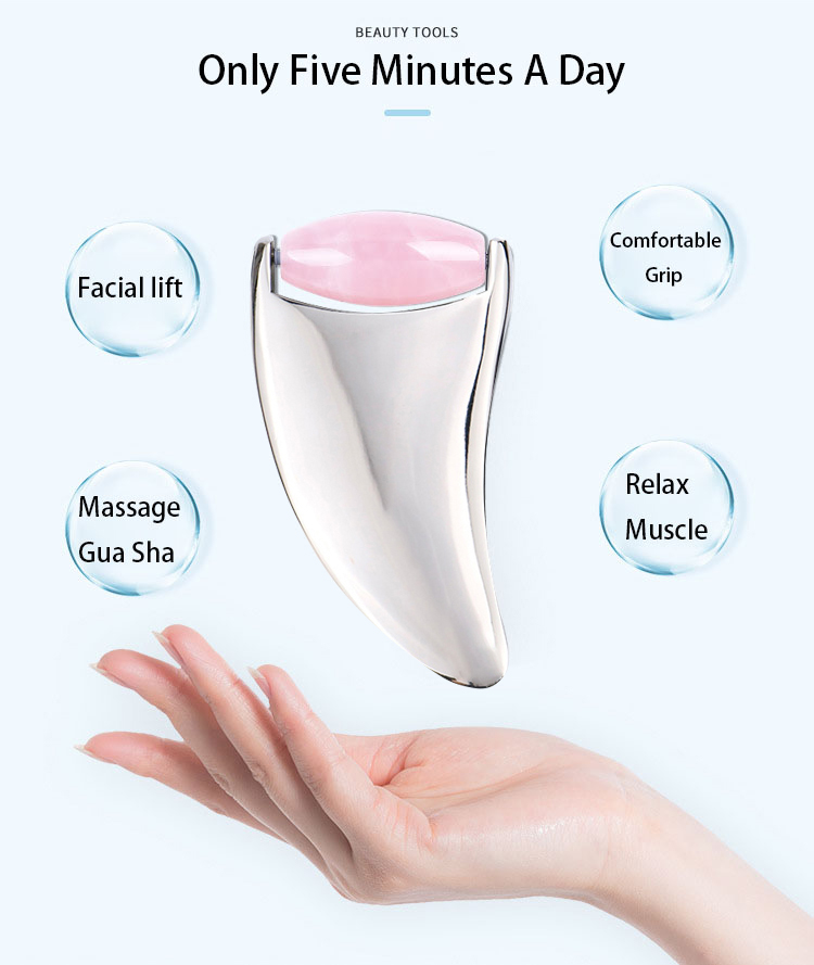 Anti Aging Face Massager Stainless Steel Jade Roller Guasha Set Massage Facial Gemstone Roller Gua Sha Jade Roller
