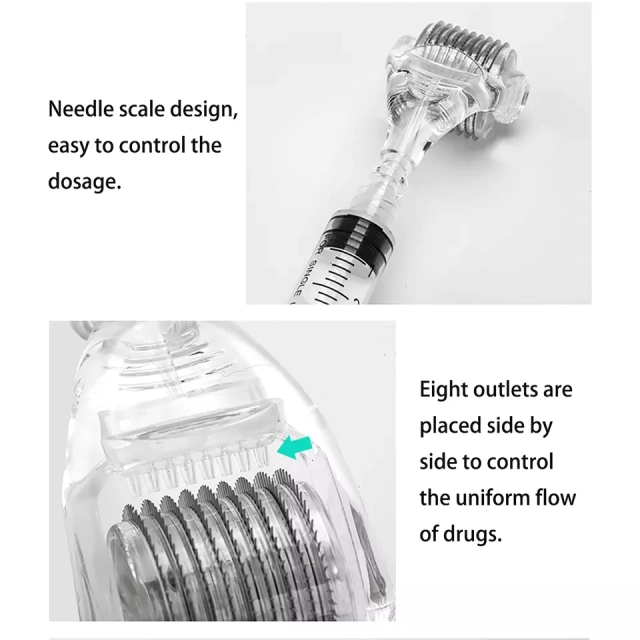 New Designed 540 Stainless 0.2-3mm Handle and Syringe Dual Purpose Serum Injector Derma Roller