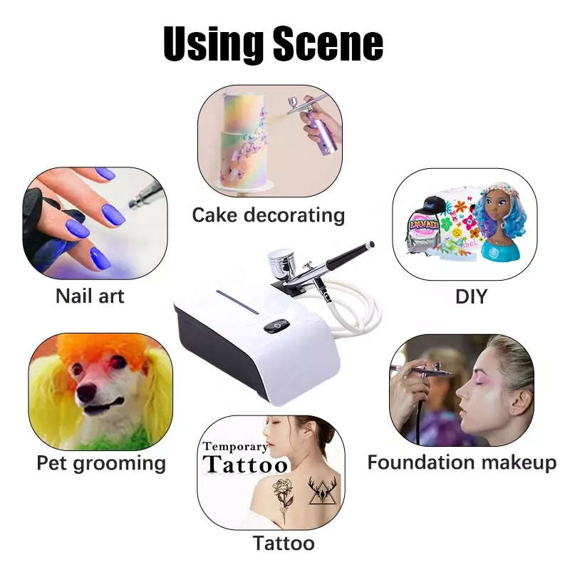 Hot Sale Silent Multi-Purpose Air Brush Machine Compressor Set Kits Nail Tattoo Cake Makeup Airbrush Nano Mist Sprayer Oxygen Injector