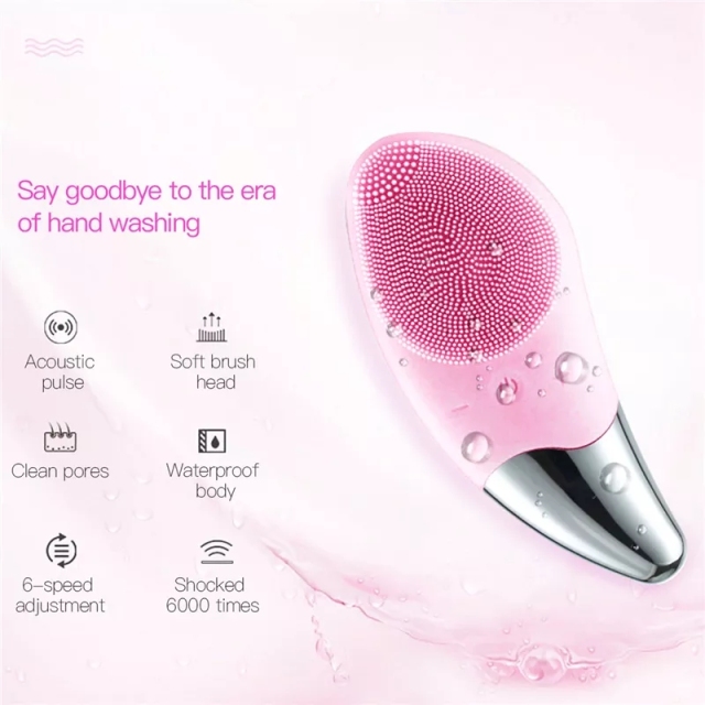 Wholesale Mini Soft Waterproof Portable USB Electric Cleanser Sonic Silicone Face Scrub Device Facial Cleansing Brush