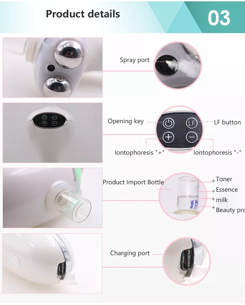 5D EMS Multifunctional Handheld Oxygen Injector Beauty Spray Device Nano Mist Sprayer Oxygen Injector for Skin Lifting Massage
