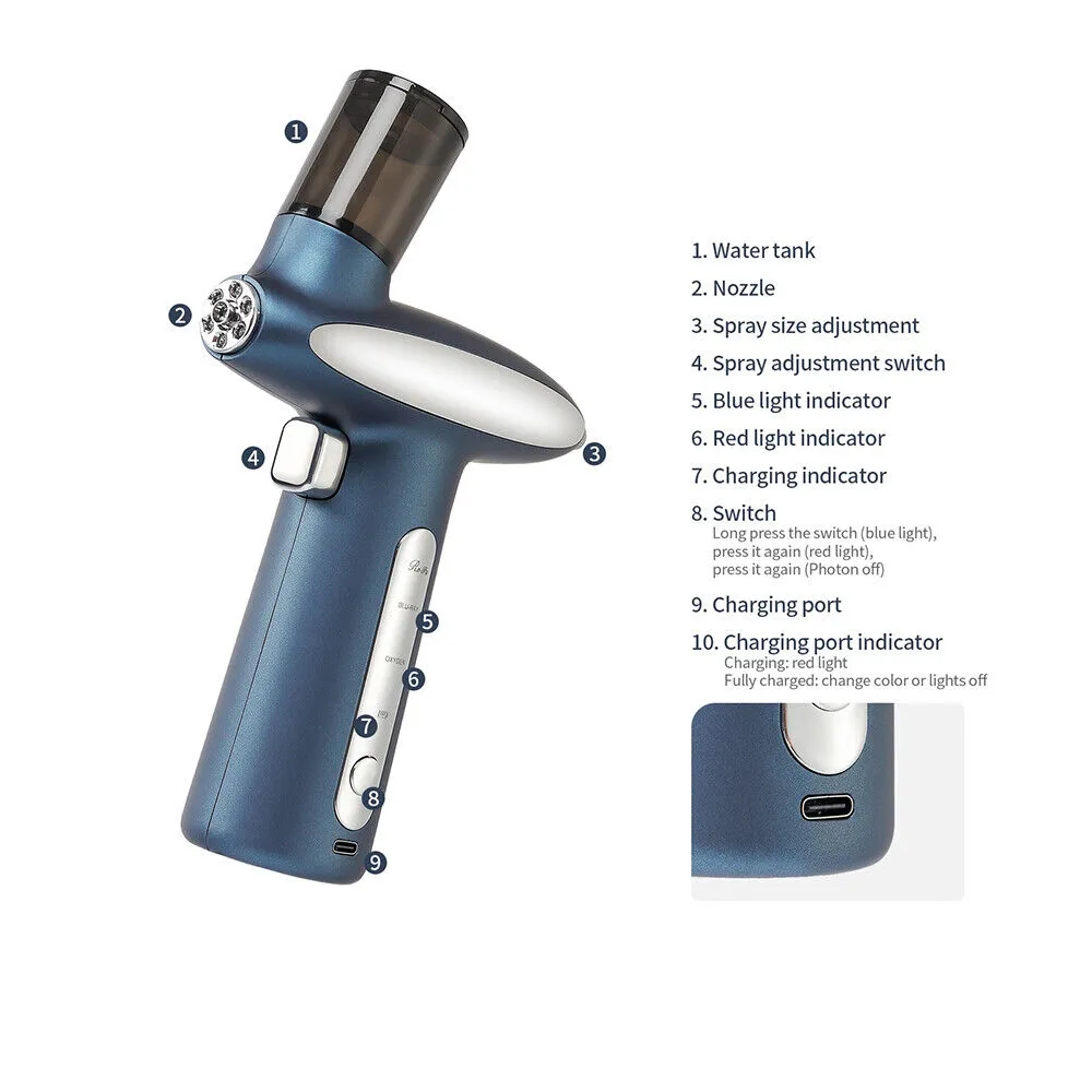 Beauty Salon LED Nano Mist Sprayer Hair Scalp Mini Air Brush Spray Gun Cordless Portable Airbrush for Barbering Pet Grooming Oxygen Injector