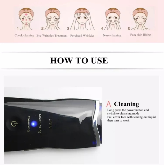 Ultrasonic Skin Scrubber Wireless Face Scraper Lifting Moisturizing Cleaning USB Chargeable