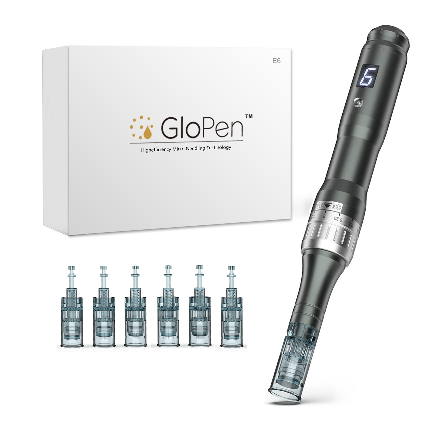 Derma Pen Skin Microneedling 16Pin Pen with 6 Level Microneedles DermaPen - GloPen E6