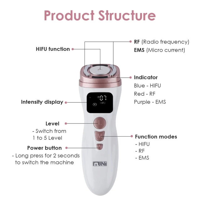 Ultrasonic Facial Lifting Device LED Anti Wrinkle Skin Rejuvenation Care Home Use Portable RF Hifu Device