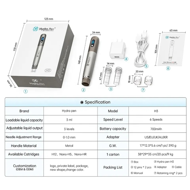 Wireless Rechargeable Hydra Pen H3 Dr. Pen Microneedling Derma Pen Skin Care Anti Acne Wrinkle Removal Mesotherapy Dermapen