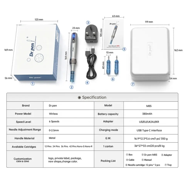 Microneedle Derma Pen Electric Wireless Professional Skincare Kit Derma Hydra Pen Microneedling Dr. Pen M8s