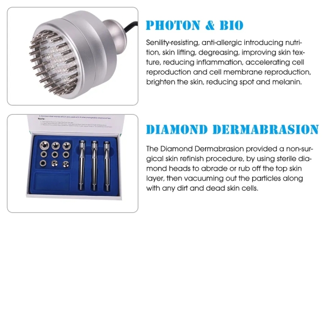 5 in 1 Ultrasonic RF LED Microcurrent Skin Scrubber Peel Skin Cleansing Carving Head Diamond Microdermabrasion Machine