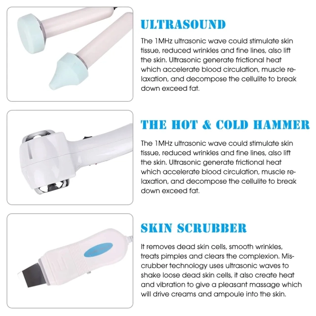 5 in 1 Ultrasonic RF LED Microcurrent Skin Scrubber Peel Skin Cleansing Carving Head Diamond Microdermabrasion Machine