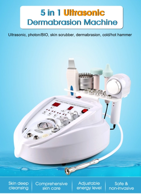 5 in 1 Ultrasonic RF LED Microcurrent Skin Scrubber Peel Skin Cleansing Carving Head Diamond Microdermabrasion Machine