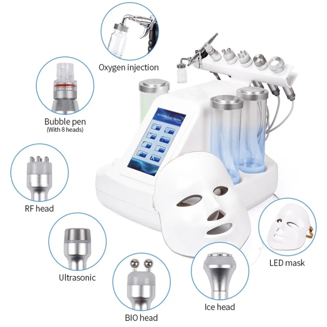 7 in 1 RF Oxygen Injector Facial Microcurrent LED Mask Deep Cleaning Small Bubble Machine Skin Care Hydra Dermabrasion Machine