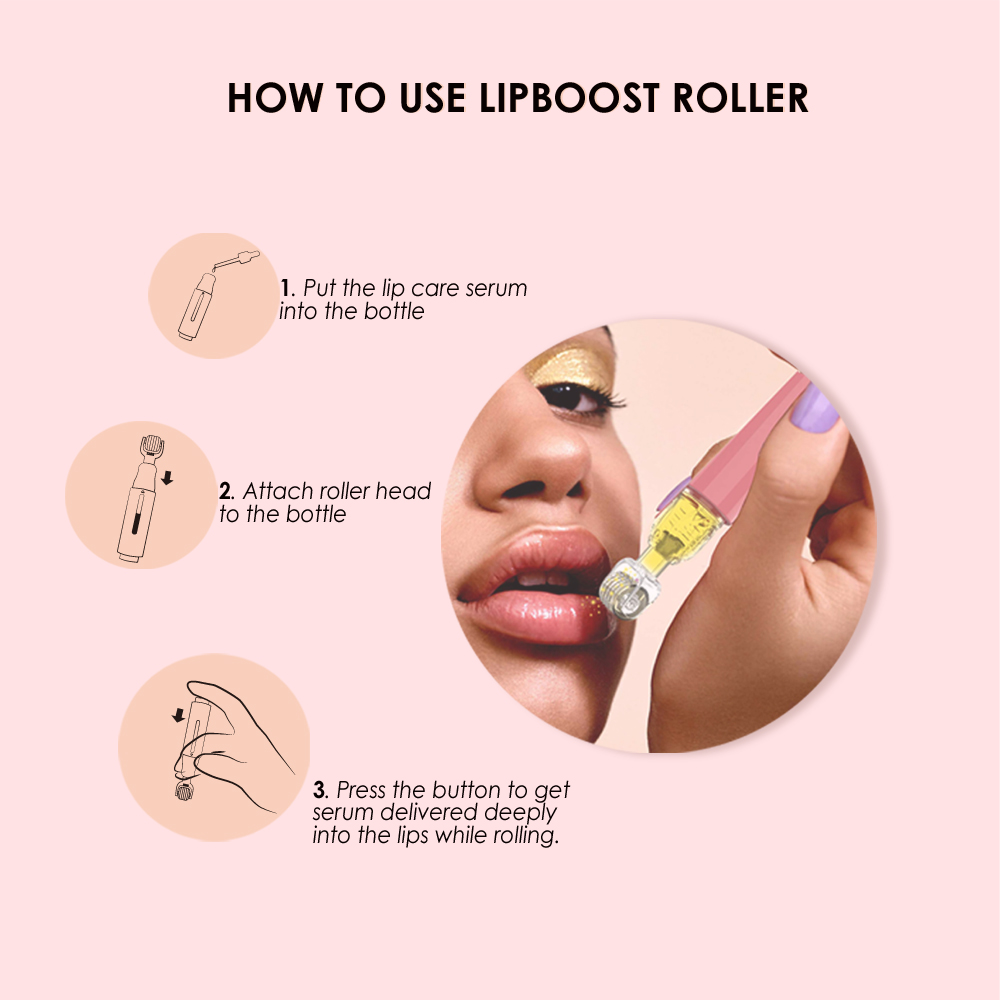 LIPBOOST Pink  Lip Plumber Derma Roller Microneedling Micro Infusion Serum Delivery Lip Care Device 105 Needles