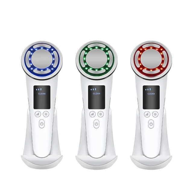 EMS Facial Rejuvenation Pulse Massage Hot Cold EMS Face Neck Lifting Skin Tightening Warm Clean Red Light LED Massager