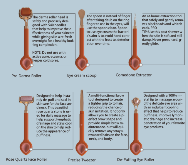 Multifunctional All in 1 Beauty Tool Kit 540 Derma Roller Ice Roller Small Eye Roller Scream Spoon Tweezer White Pink Jade Roller