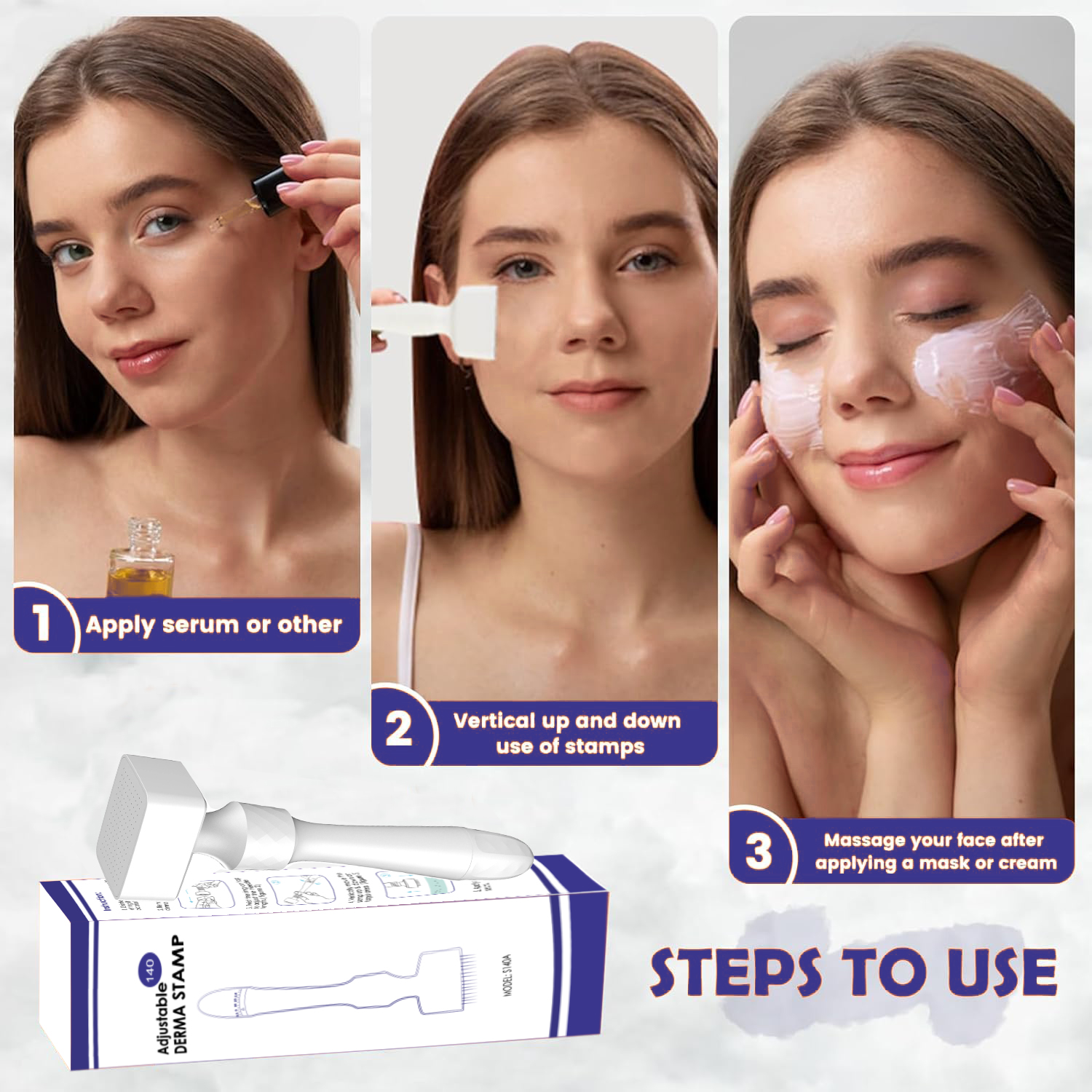 Adjustable Pink Derma Stamp Pen with 140 Needles Microneedling Pen for Anti-Aging Scalp Hair Loss Stamper