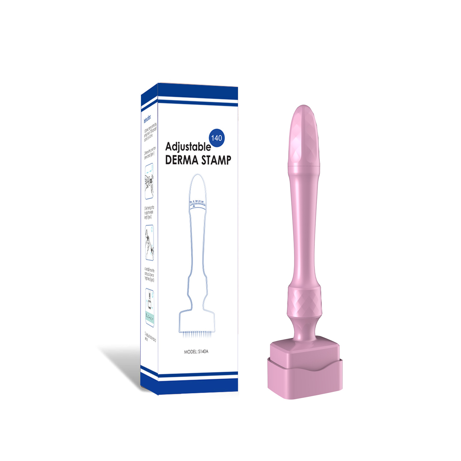 Adjustable Pink Derma Stamp Pen with 140 Needles Microneedling Pen for Anti-Aging Scalp Hair Loss Stamper