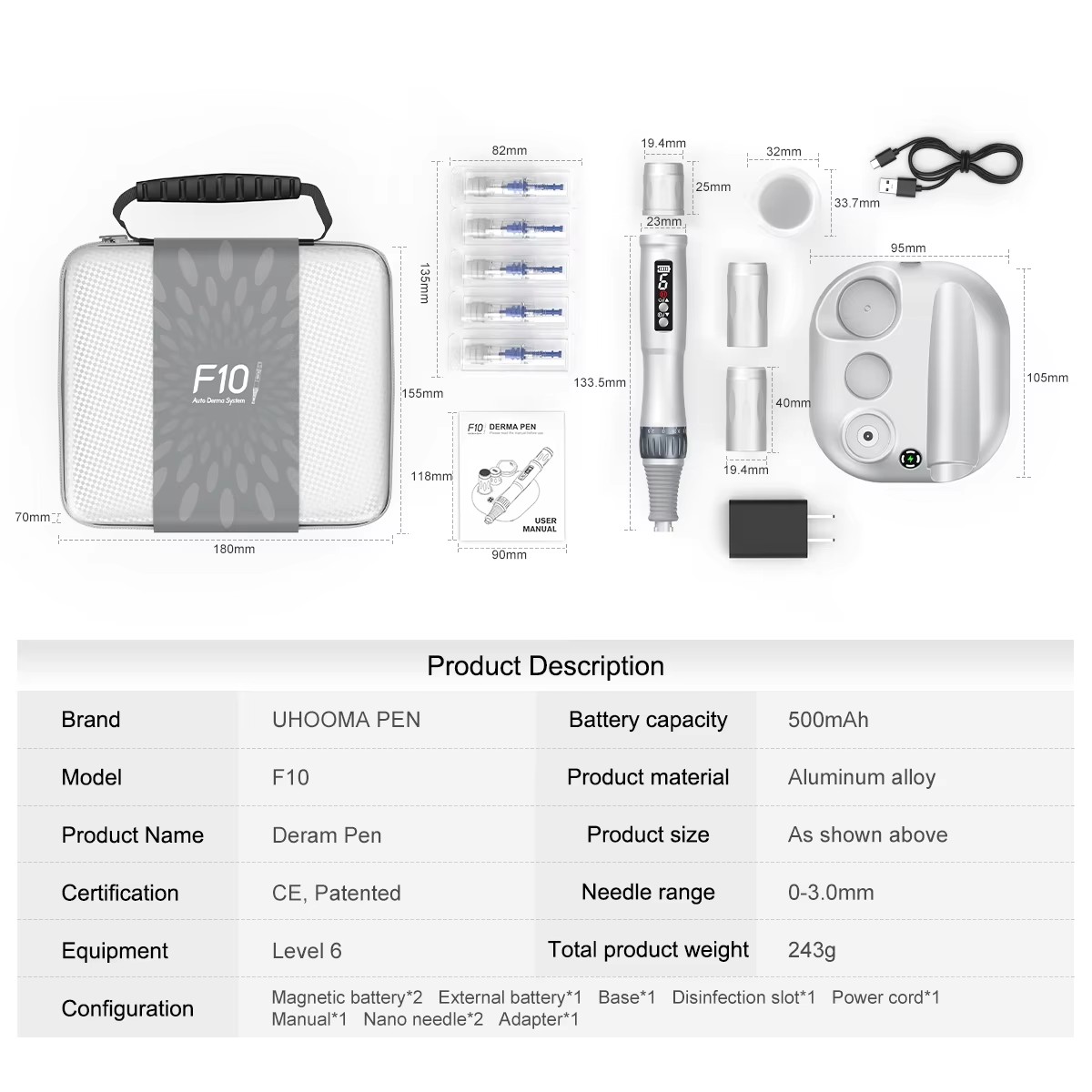 New 2025 Multifunctional Derma Pen with Two Magnetic Batteries Charge F10