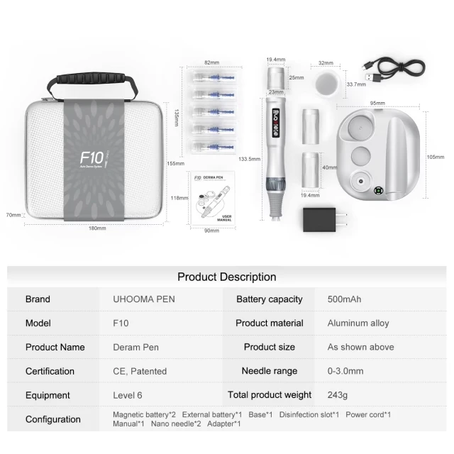 New 2025 Multifunctional Derma Pen with Two Magnetic Batteries Charge F10