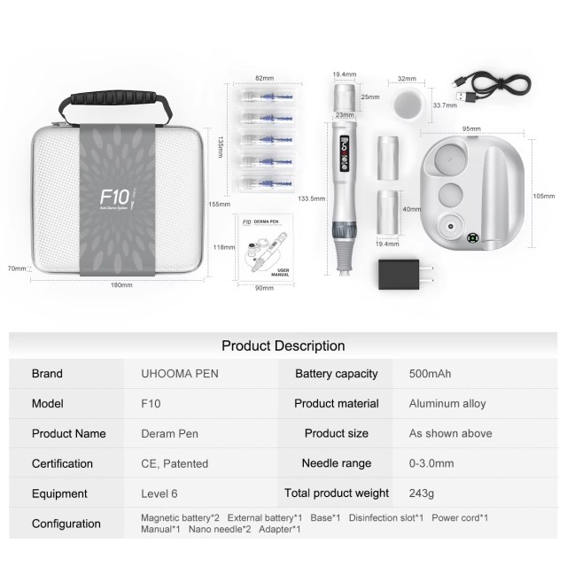 New 2025 Multifunctional Derma Pen with Two Magnetic Batteries Charge F10