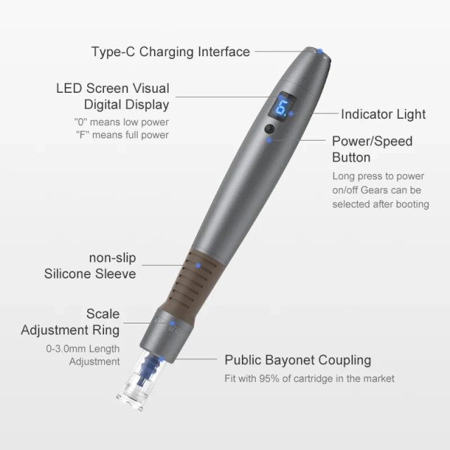 F8S Microneedling Pen Skin Derma Pen 0~3.0mm