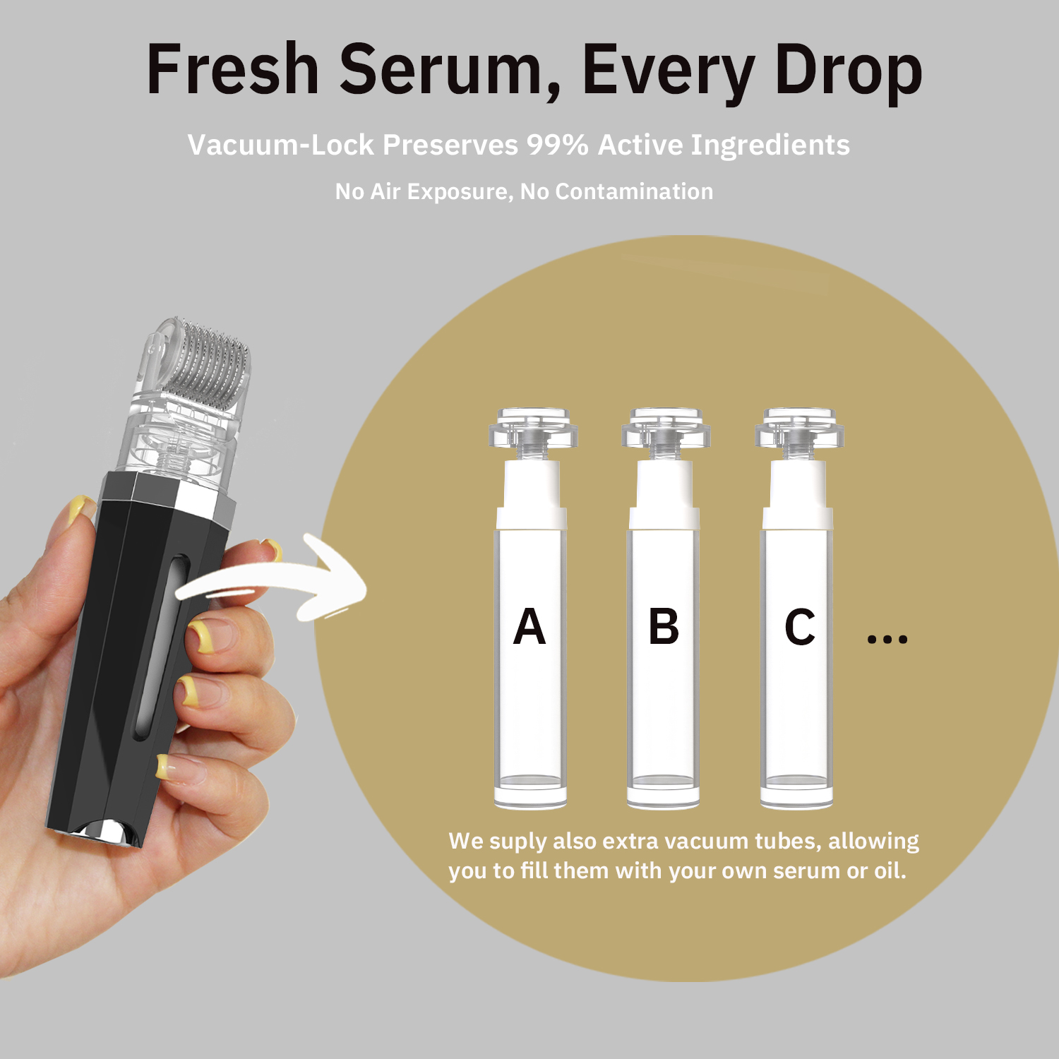 Manual 2 in 1 Microneedle Infusion Roller & Scalp Massager for Hair Growth Kit with 5ml Serum and Vacuum Pump Tube