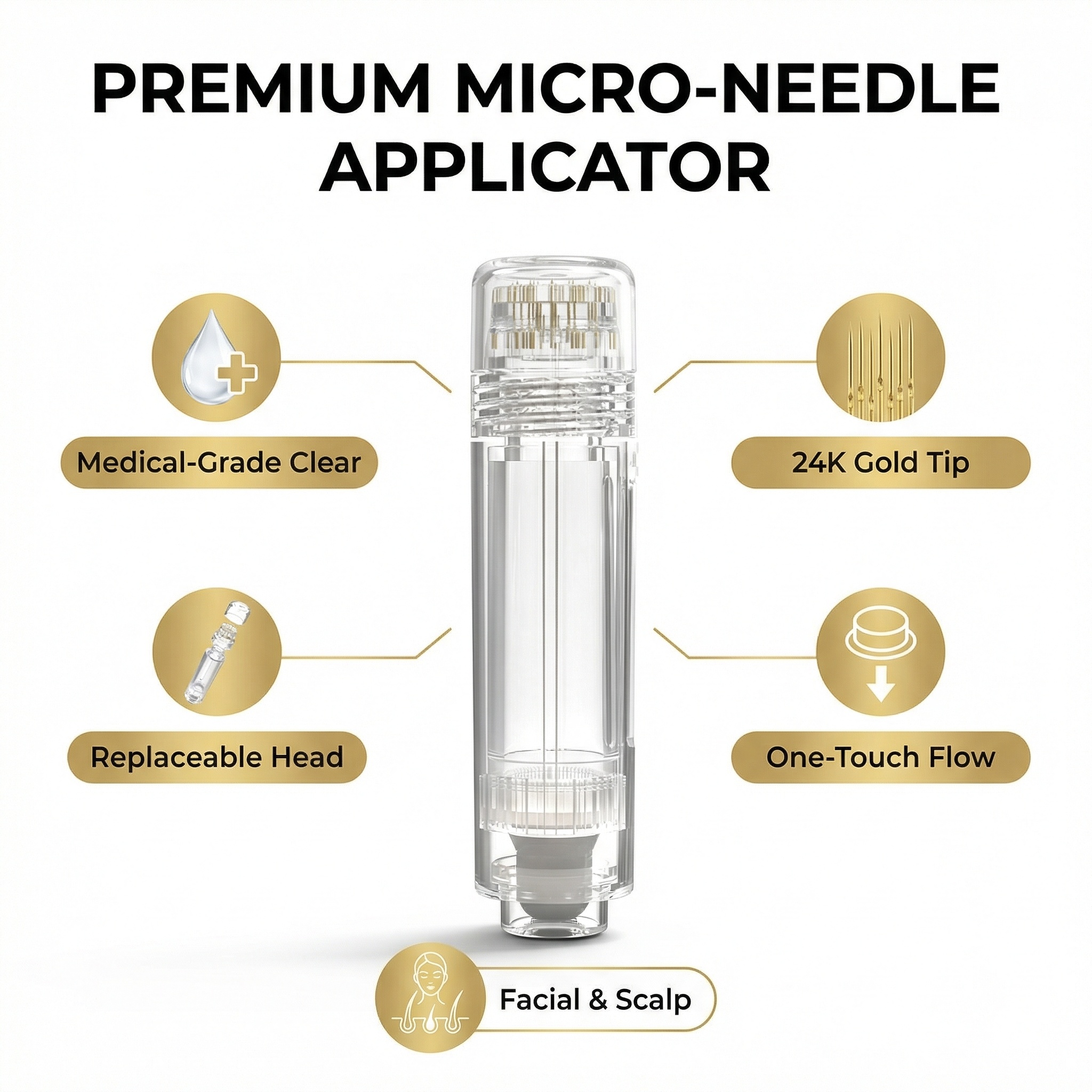 Manual Micro-needling Stamp Applicator - 1-Press Serum Dropper, 20K Titanium Needles, for Face & Scalp Care (ISO13485 & CE Certified)